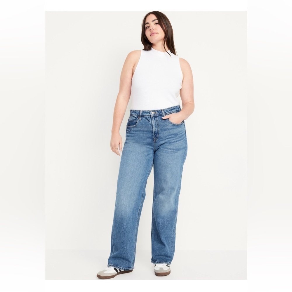 NWT Old Navy Extra High Waisted Wide Leg Jeans Sz 16 Tall, Medium Wash - Picture 4 of 11